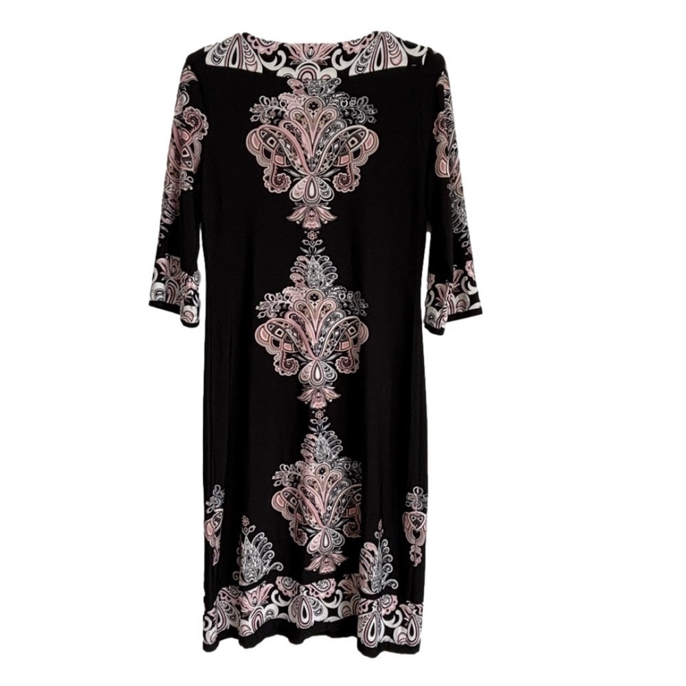 EUC Jessica black pink and white Paisley pattern dress 3/4 sleeve size 6